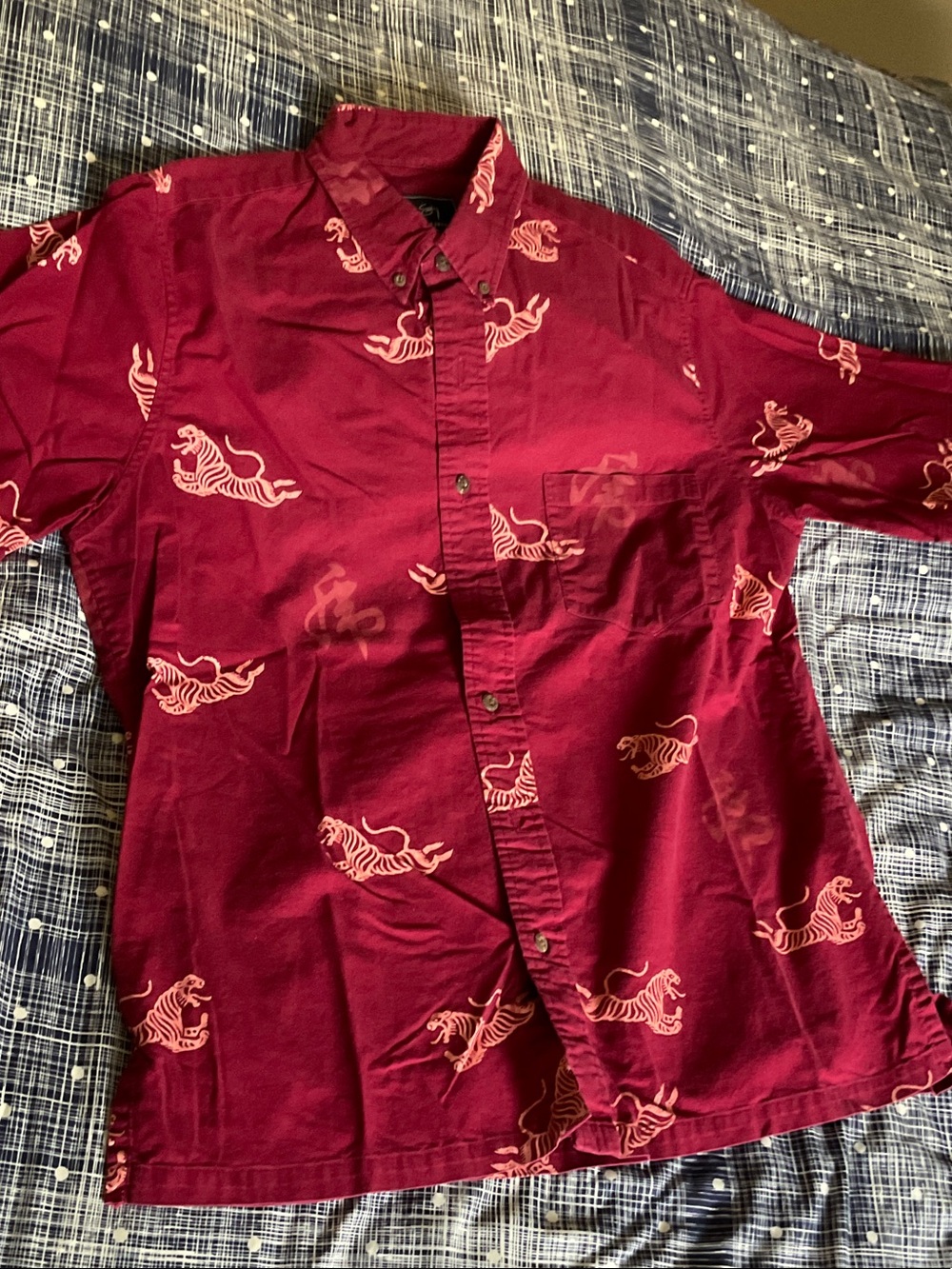 Sig Zane Burgundy Button-Down Shirt with Light Tiger Motif